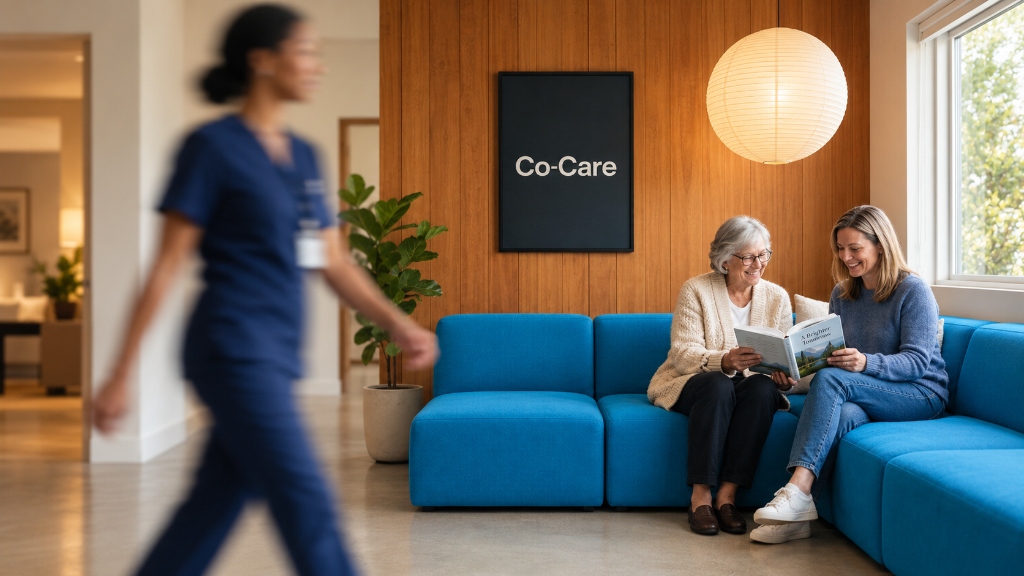 Co-Care registered nurse and family relaxing in modern Winnipeg home