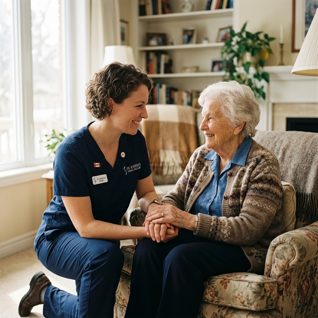 Senior smiling with nurse